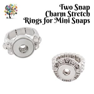 Two Snap Charm Stretch Rings with Rhinestones